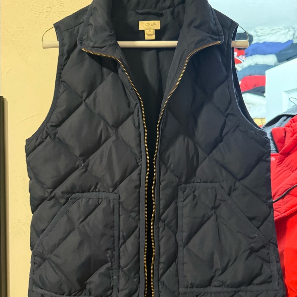 J.Crew Black Quilted Vest with Gold Zipper